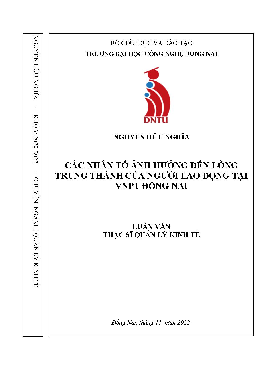 Các nhân tố ảnh hưởng đến lòng trung thành của người lao động tại VNPT Đồng Nai