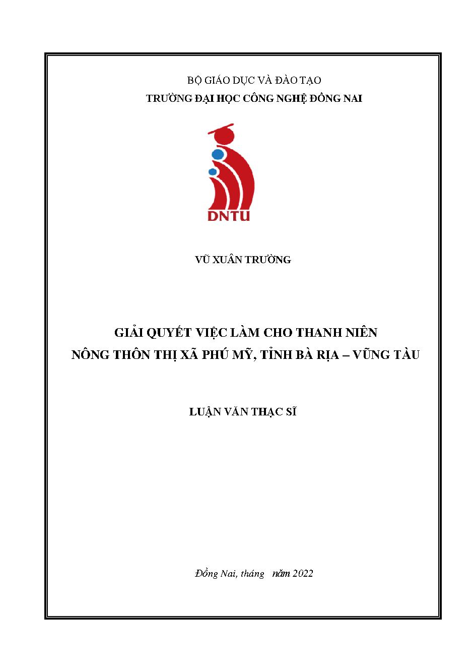 Giải quyết việc làm cho thanh niên nông thôn trong quá trình đô thị hóa của thị xã Phú Mỹ, tỉnh Bà Rịa - Vũng Tàu