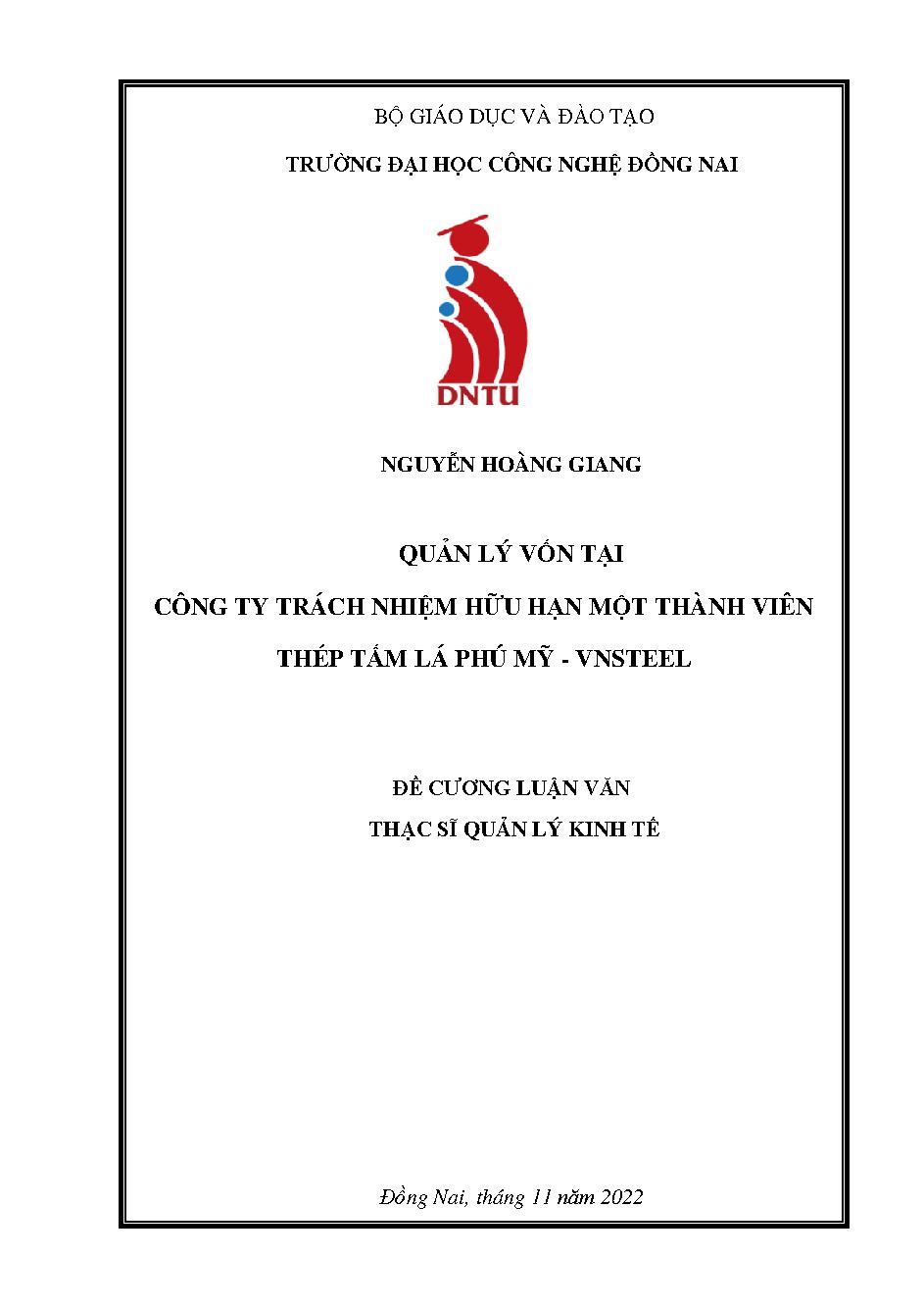 Nâng cao hiệu quả quản lý vốn tại Công ty TNHH Một Thành Viên Thép Tấm Lá Phú Mỹ - VNSTEEL