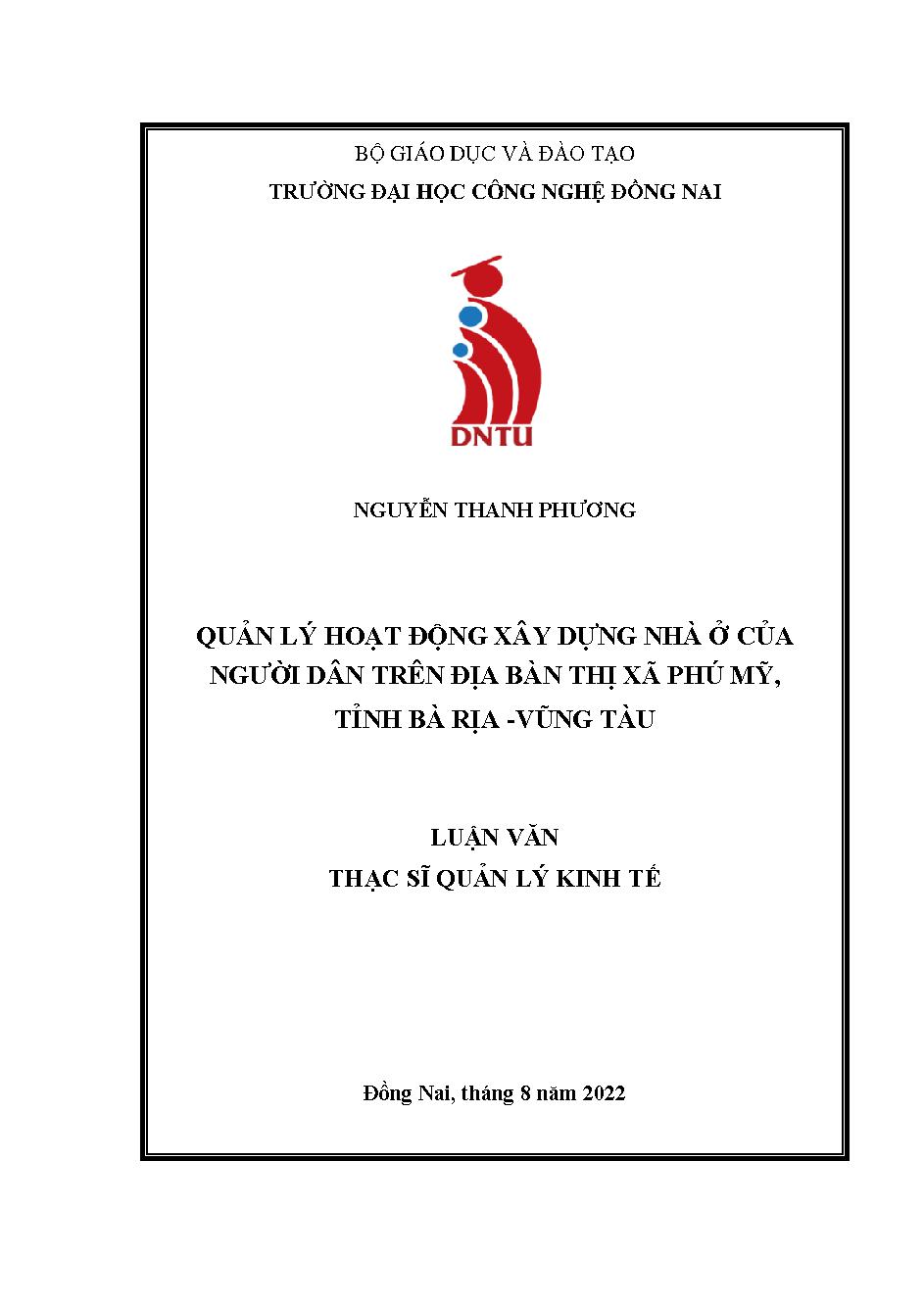 Quản lý hoạt động cấp phép xây dựng nhà ở riêng lẻ trên địa bàn thị xã Phú Mỹ, tỉnh Bà Rịa - Vũng Tàu