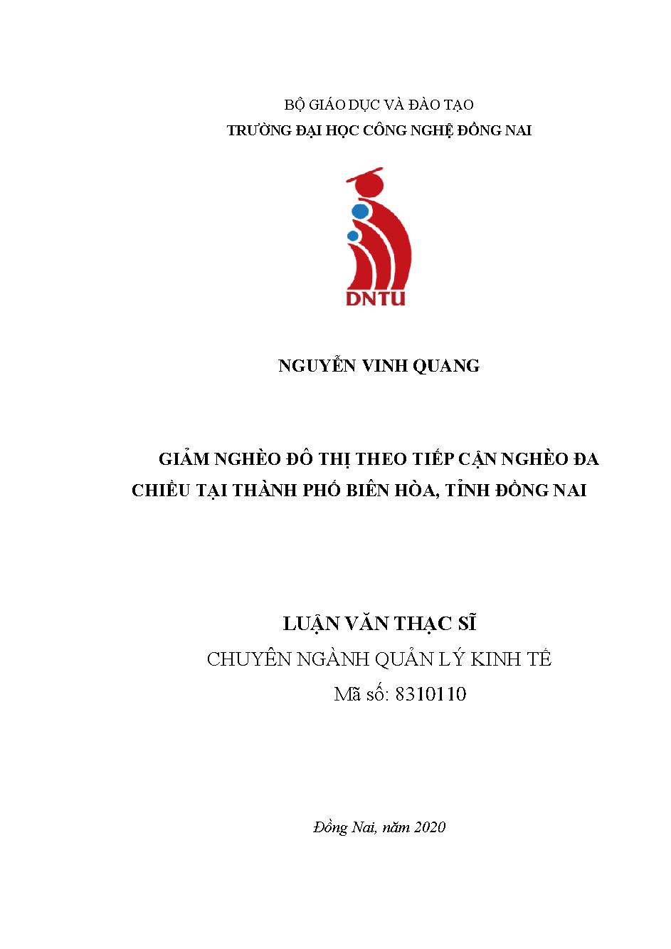 Giảm nghèo đô thị theo tiếp cận nghèo đa chiều tại thành phố Biên Hòa, tỉnh Đồng Nai