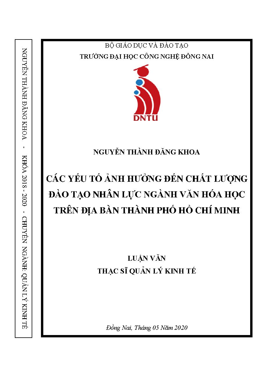 Các yếu tố ảnh hưởng đến chất lượng đào tạo nhân lực ngành văn hóa học trên địa bàn thành phố Hồ Chí Minh