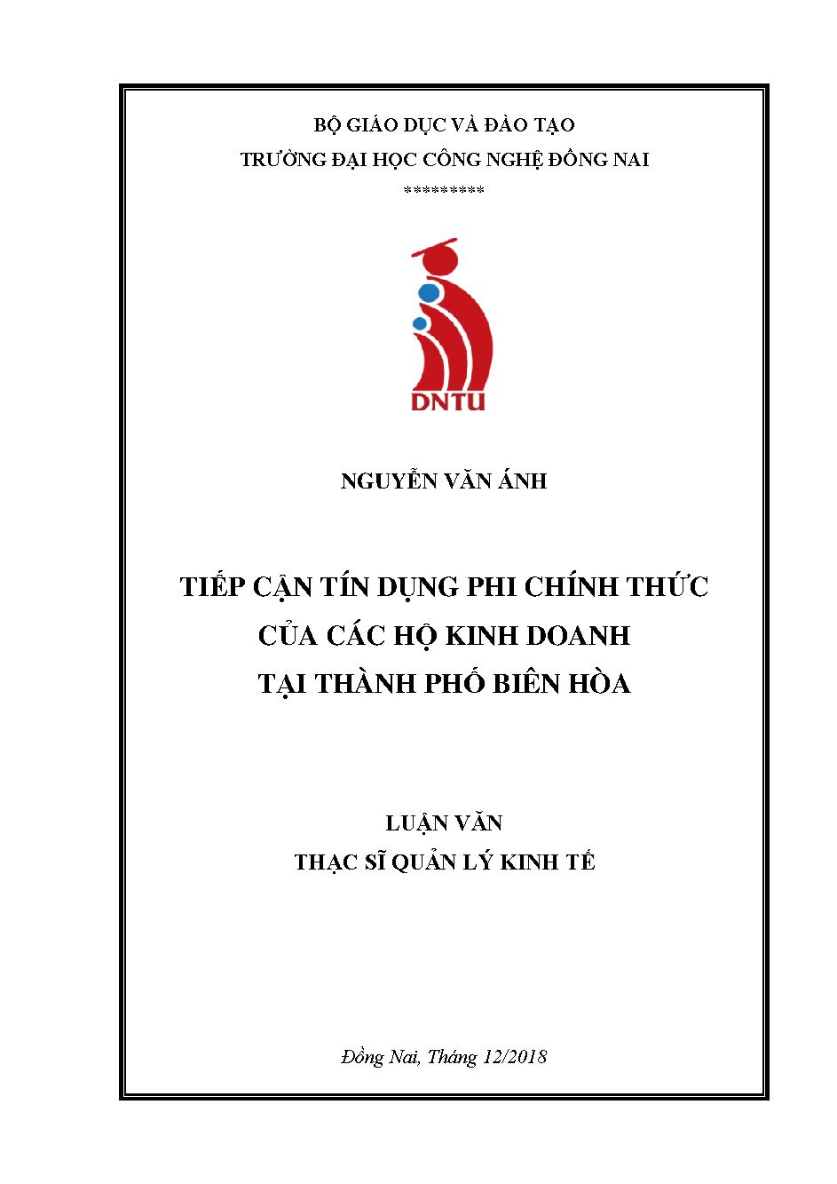 Tiếp cận tín dụng phi chính thức của các hộ kinh doanh tại thành phố Biên hòa