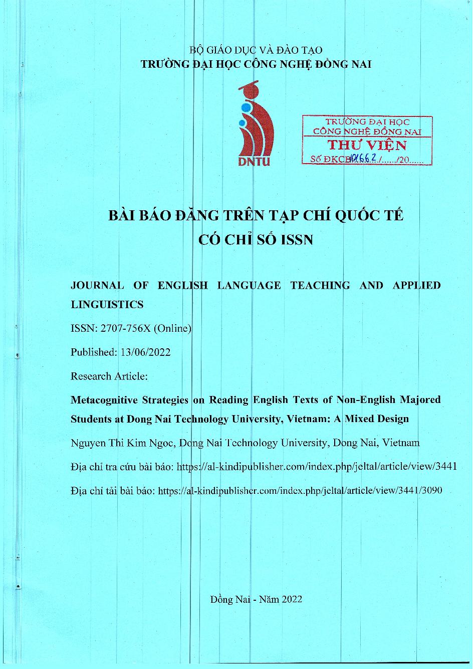 Metacognitive Strategies On Reading English Texts Of Non-English Majored Students At Dong Nai Technology University, Vietnam: A Mixed Design