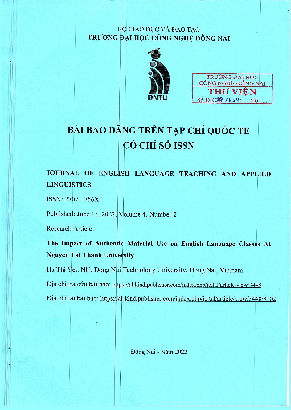 The Impact Of Authentic Material Use On English Language Classes At Nguyen Tat Thanh University