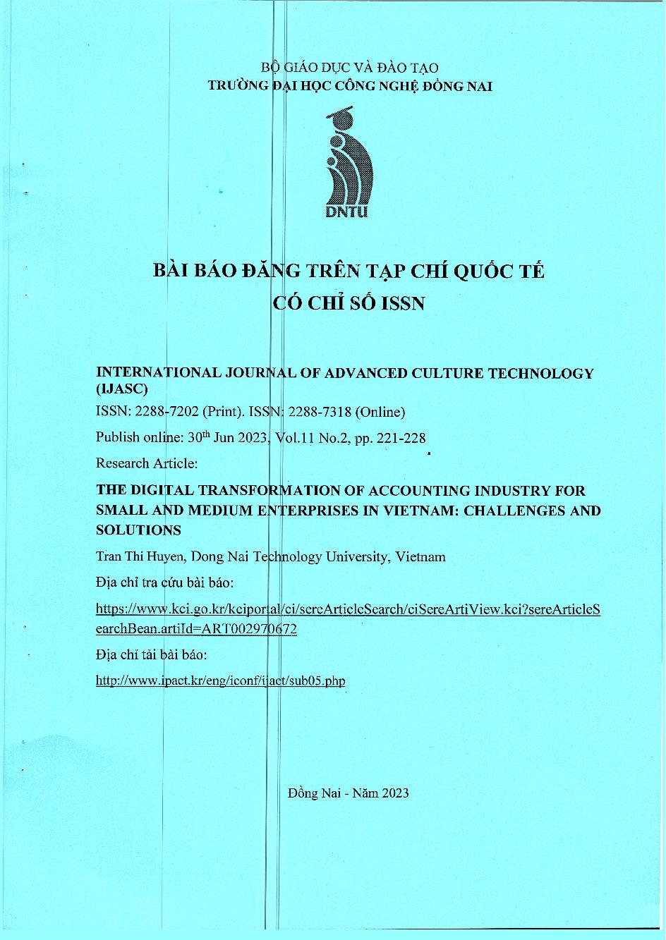 The Digital Transformation Of Accounting Industry For Small And Medium Enterprises In Vietnam: Challenges And Solutions