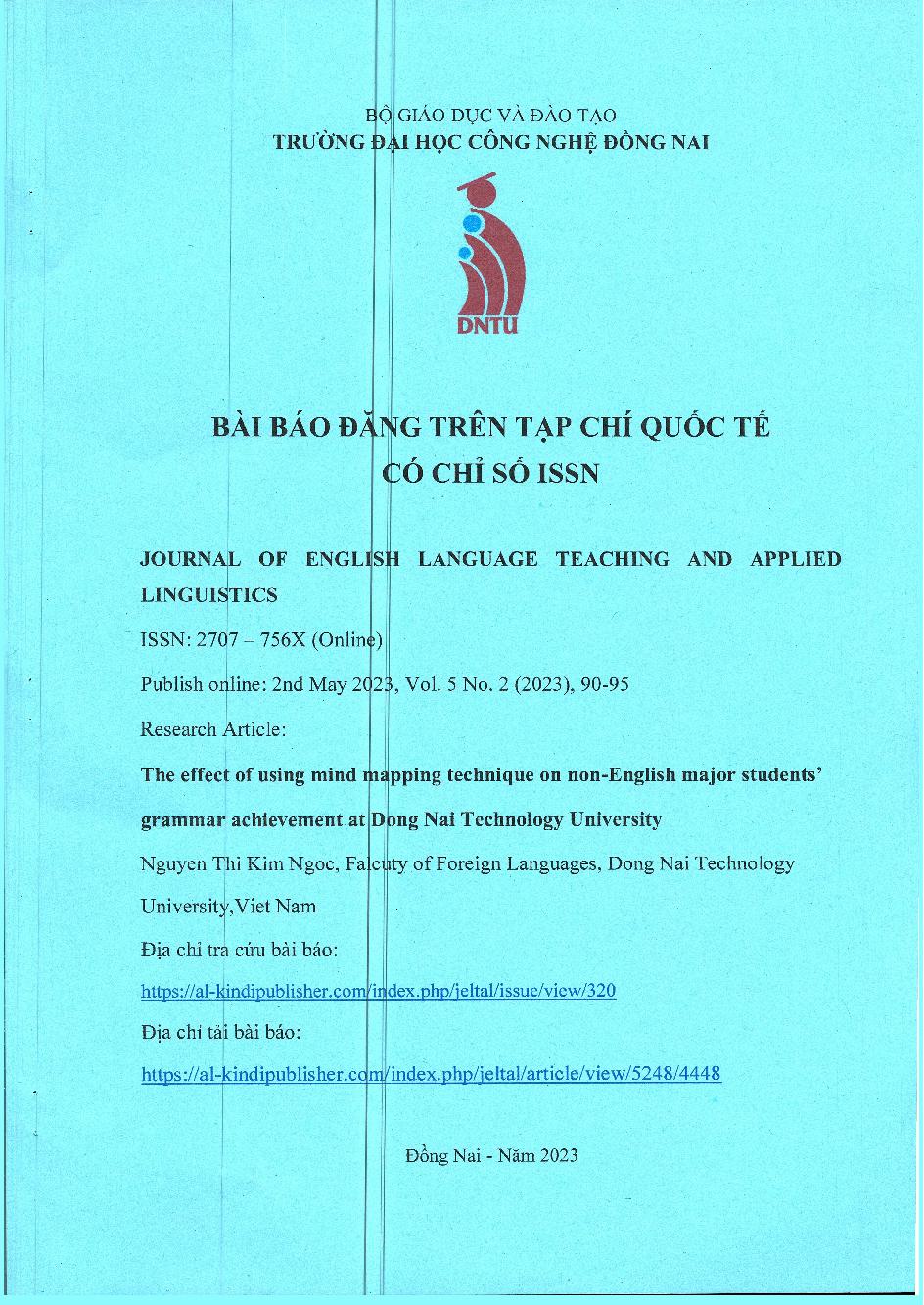 The Effect Of Using Mind Mapping Technique On Non-English Major Students' Grammar Achievement At Dong Nai Technology University#