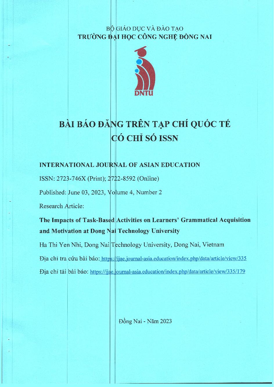 The Impacts Of Task-Based Activities On Learners' Grammatical Acquisition And Motivation At Dong Nai Technology University