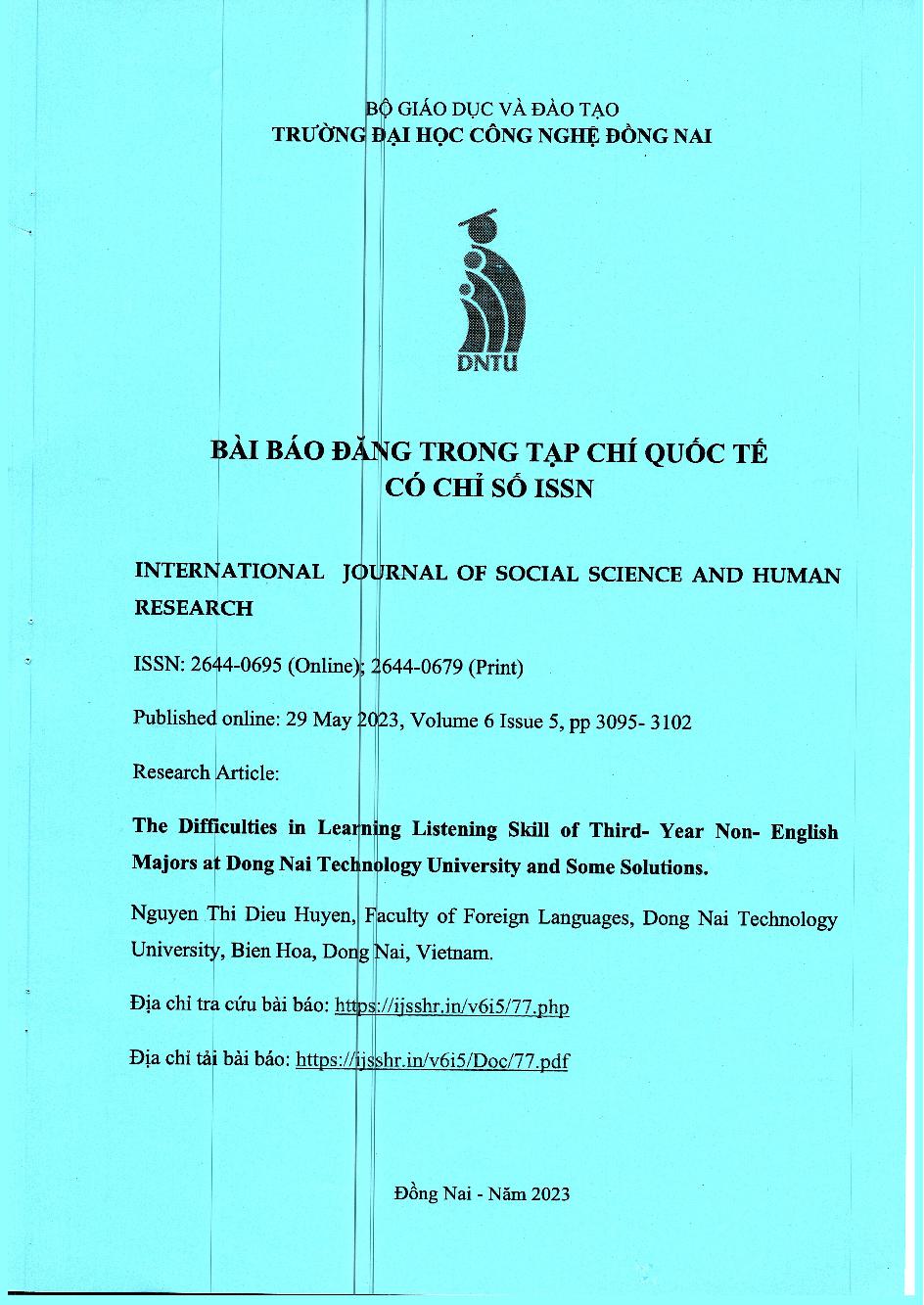 The Difficulties In Learning Listening Skill Of Third- Year Non- English Majors At Dong Nai Technology University And Some Solutions.