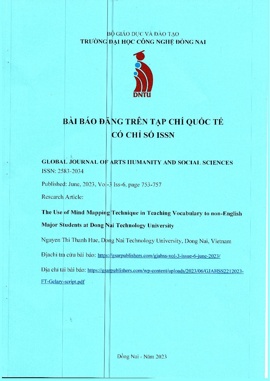 The Use Of Mind Mapping Technique In Teaching Vocabulary To Non-English Major Students At Dong Nai Technology University