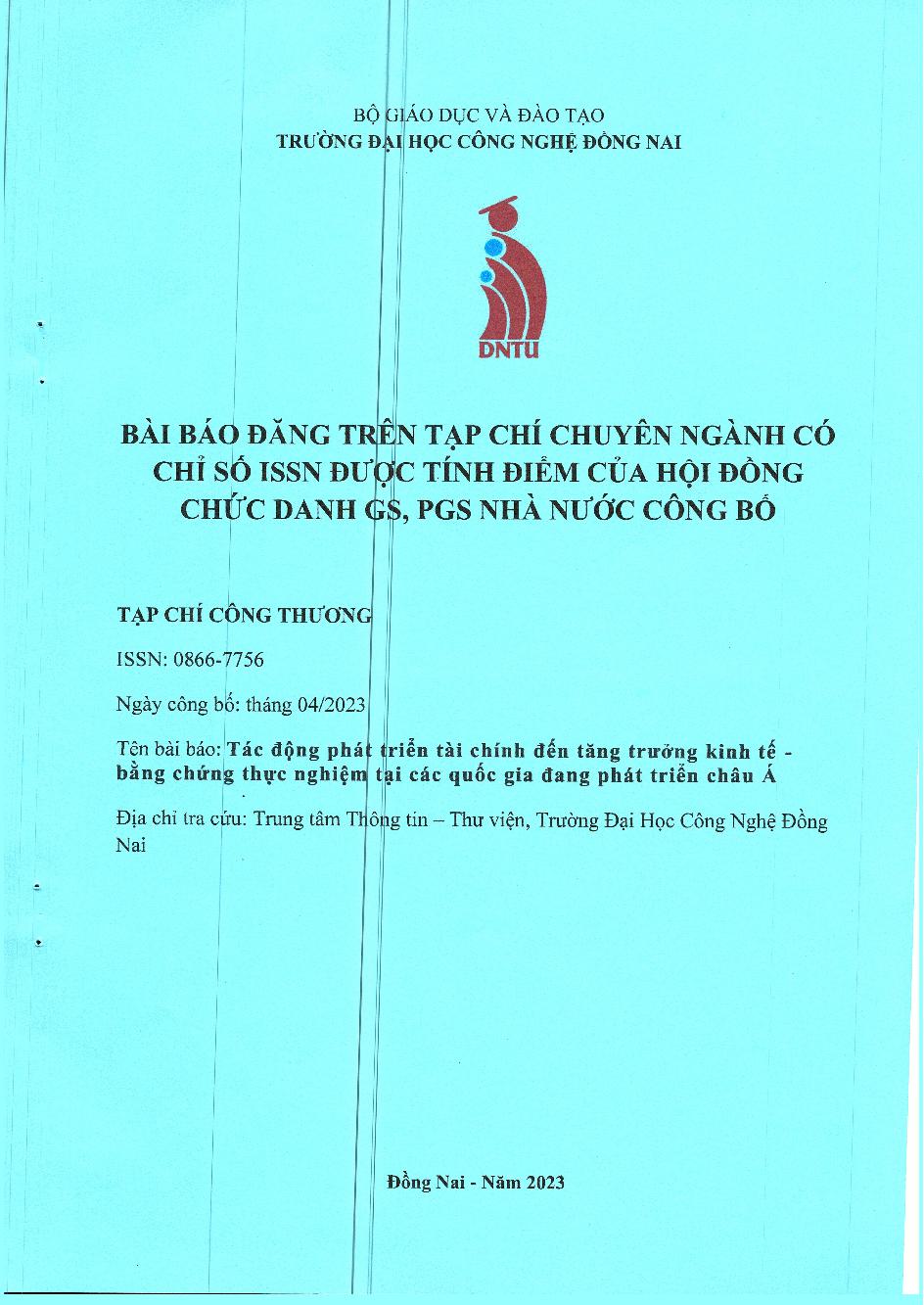 Tác Động Phát Triển Tài Chính Đến Tăng Trưởng Kinh Tế - Bằng Chứng Thực Nghiệm Tại Các Quốc Gia Đang Phát Triển Châu Á