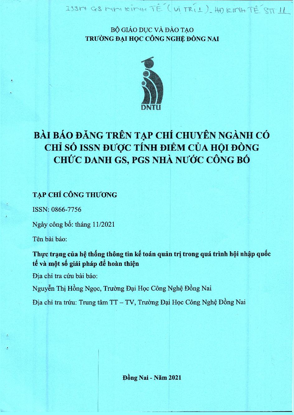 Thực Trạng Của Hệ Thống Thông Tin Kế Toán Quản Trị Trong Quá Trình Hội Nhập Quốc Tế Và Một Số Giải Pháp Để Hoàn Thiện