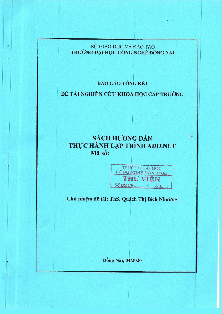 Sách Hướng Dẫn Thực Hành Lập Trình Ado.Net