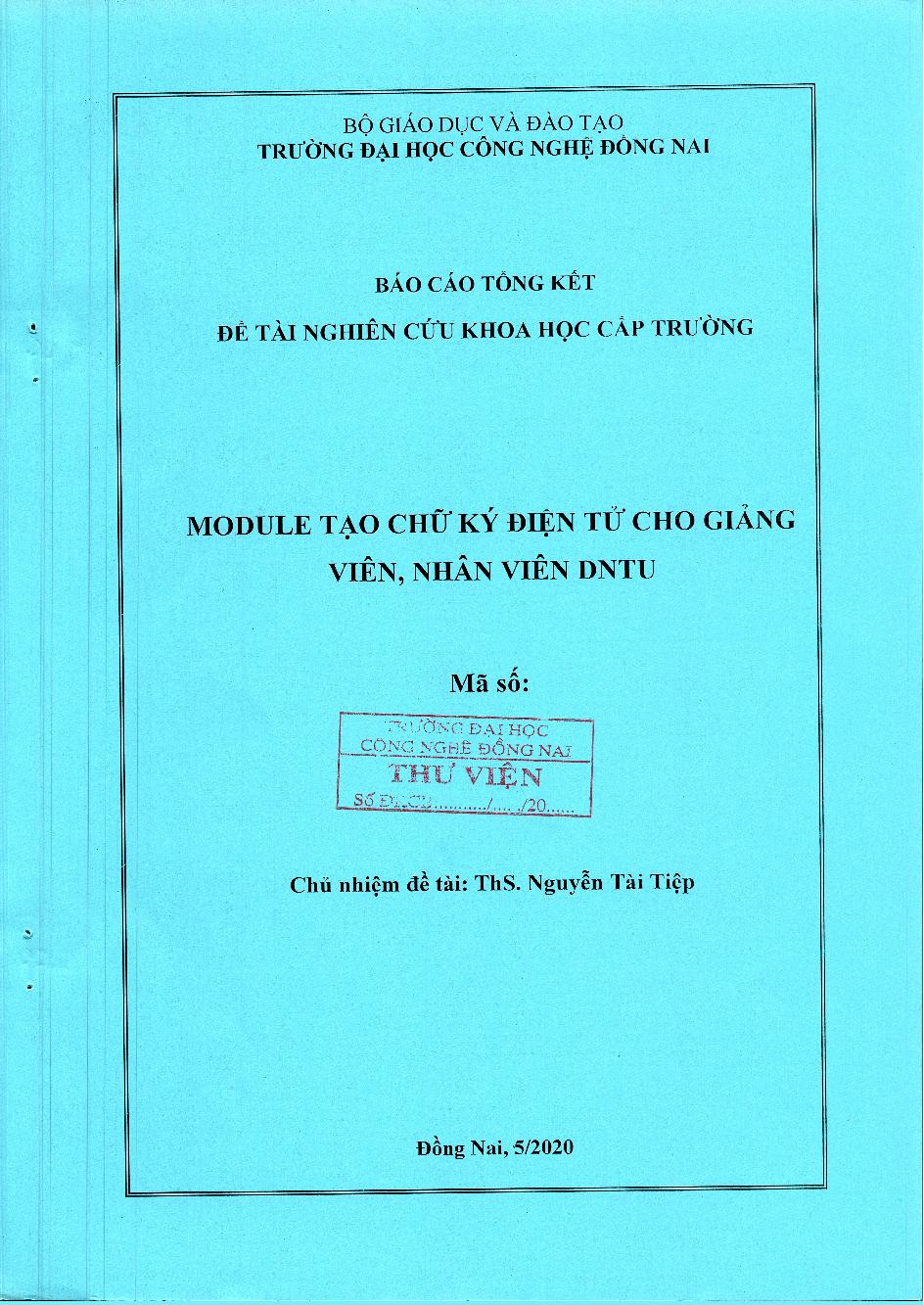 Module Tạo Chữ Ký Điện Tử Cho Giảng Viên , Nhân Viên Dntu