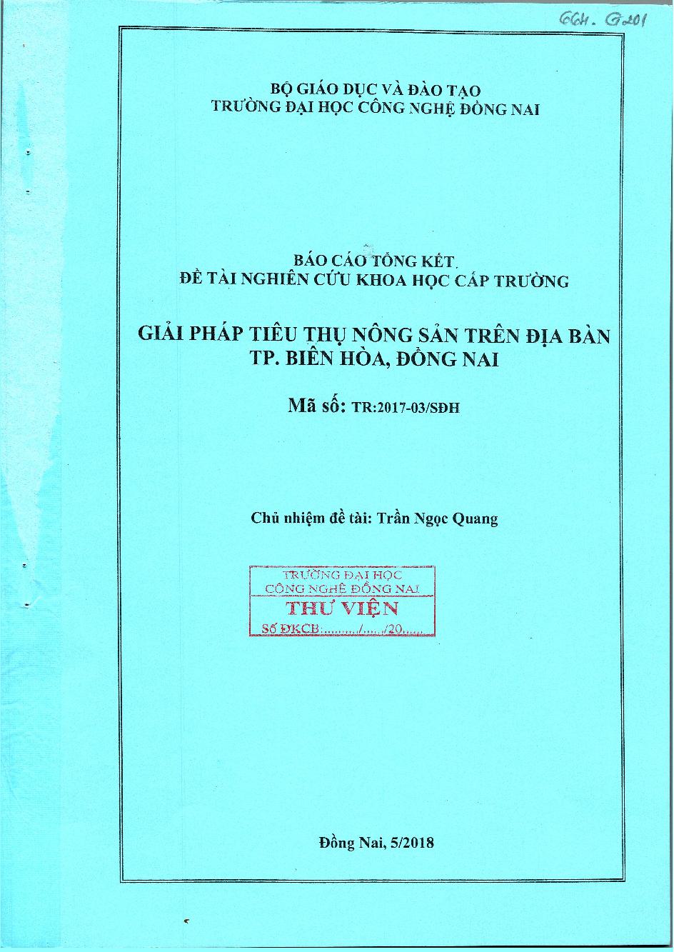 Giải Pháp Tiêu Thụ Nông Sản Trên Địa Bàn Thành Phố Biên Hòa, Đồng Nai