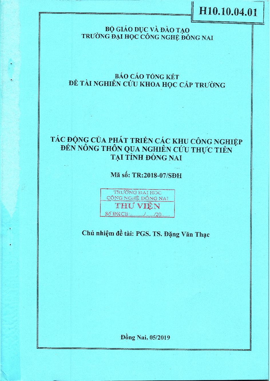 Tác Động Của Phát Triển Các Khu Công Nghiệp Đến Nông Thôn Qua Nghiên Cứu Thực Tiễn Tại Tỉnh Đồng Nai