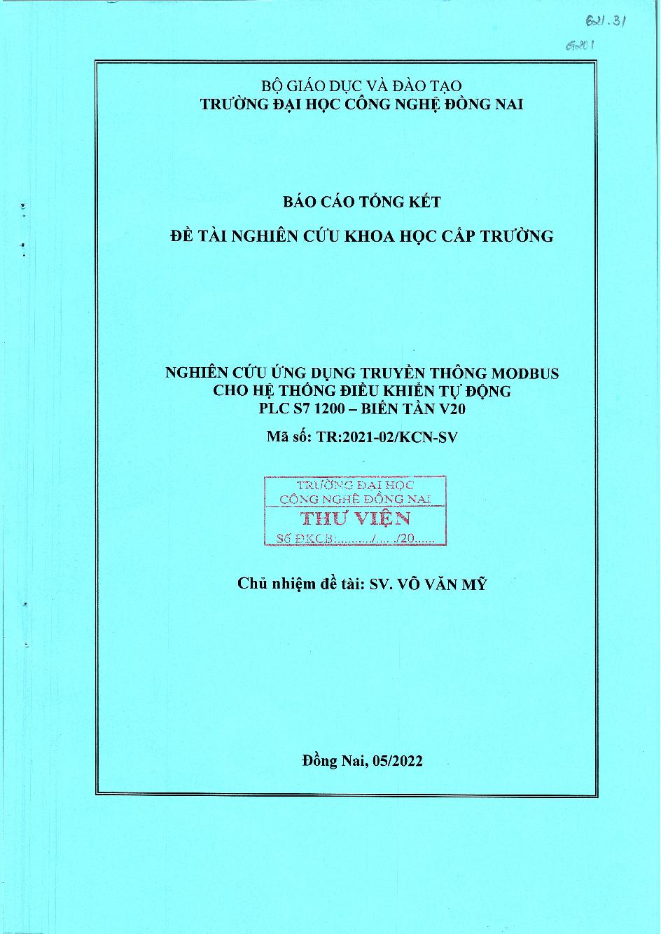 Nghiên Cứu Ứng Dụng Truyền Thông Modbus Cho Hệ Thống Điều Khiển Tự Động Plc S7-1200 - Biến Tần V20