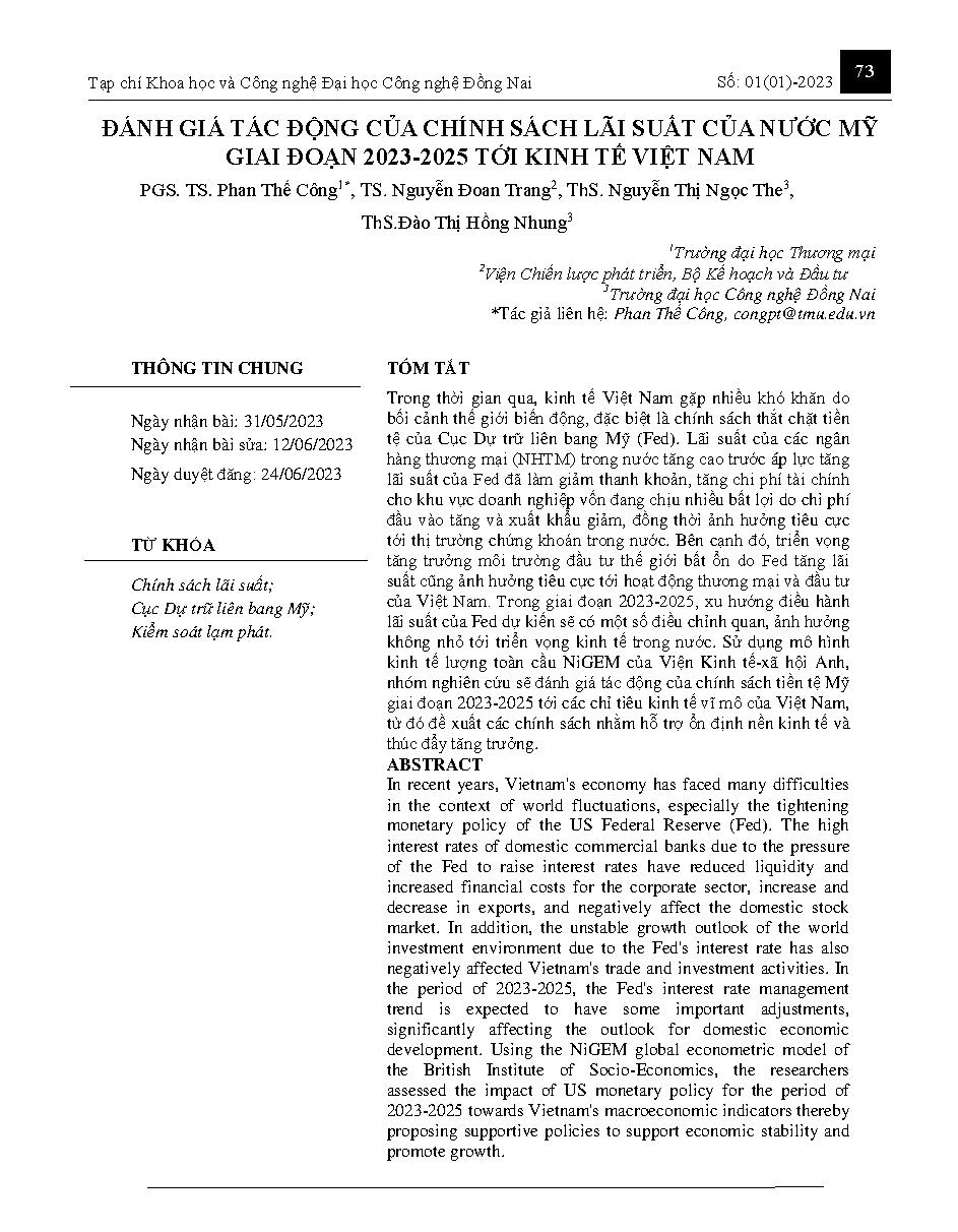 Đánh giá tác động của chính sách lãi suất của nước Mỹ giai đoạn 2023-2025 tới kinh tế Việt Nam