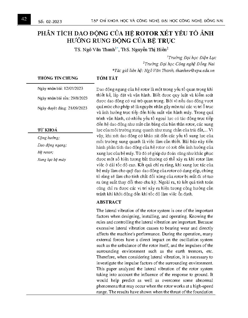 Phân tích dao động của hệ rotor xét yếu tố ảnh hưởng rung động của bệ trục