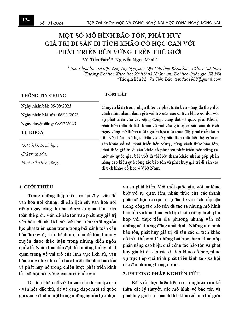 Một số mô hình bảo tồn, phát huy giá trị di sản di tích khảo cổ học gắn với phát triển bền vững trên thế giới Some models of conserving and promoting the heritage value of archaeological sites attaching sustainable development in the world