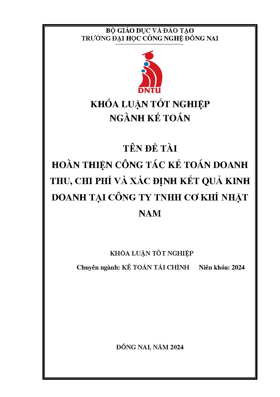 Kế toán doanh thu, chi phí và xác định kết quả kinh doanh tại công ty TNHH Cơ khí Nhật Nam