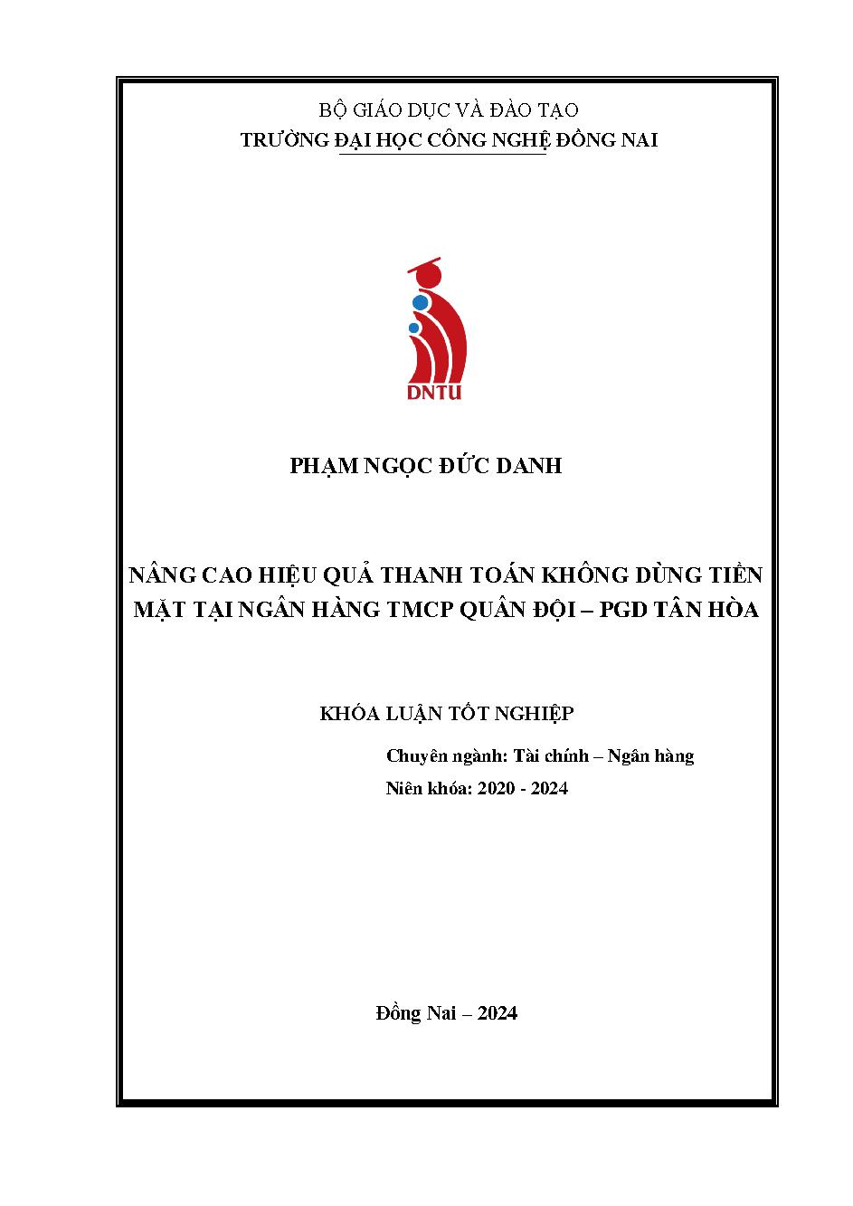 Nâng cao hiệu quả thanh toán không dùng tiền mặt tại Ngân hàng TMCP Quân Đội – PGD Tân Hòa