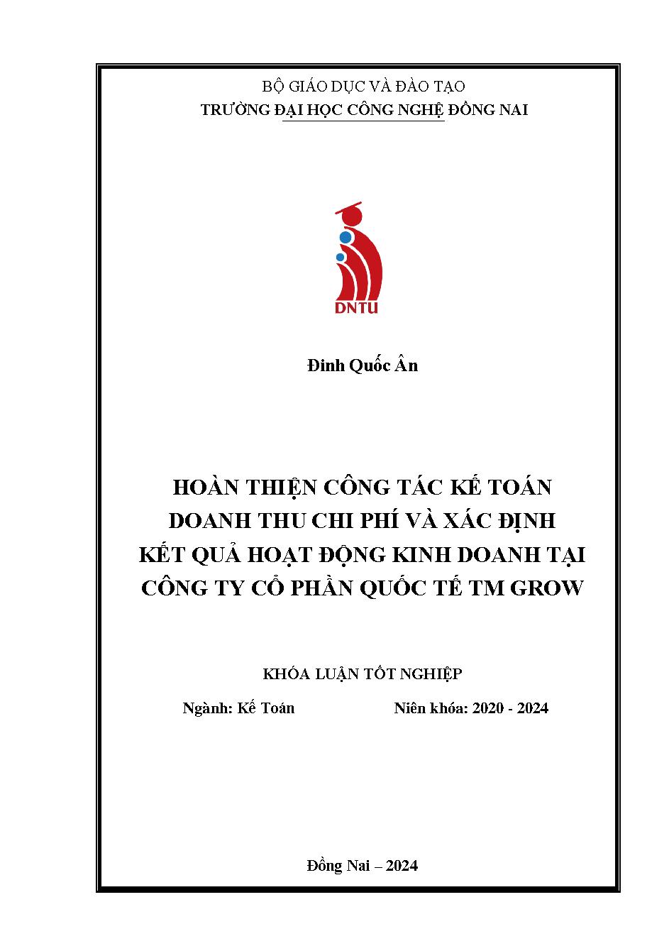 Hoàn thiện công tác Kế toán doanh thu, chi phí và xác định kết quả kinh doanh tại Công ty cổ phần Quốc tế TM Grow