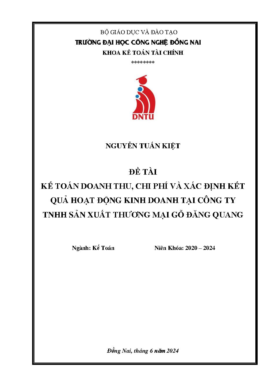 Kế toán Doanh thu, Chi phí và Xác định kết quả kinh doanh tại Công ty  TNHH SX TM Gỗ Đăng Quang